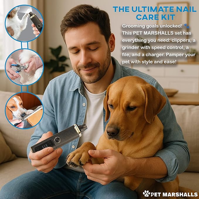 3-in-1 Cat & Dog Nail Grinder with Clipper & File, Quiet LED Trimmer, 3-Speed Pet Grooming Tool, Rechargeable 2000mAh Battery