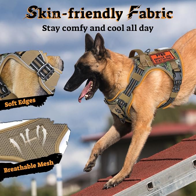 rabbitgoo Dog Harness Small Sized No Pull, Tactical Service Pet Vest with Molle and Control Handle, Adjustable and Reflective Military Harness for Easy Walking and Training, Brown camo, S