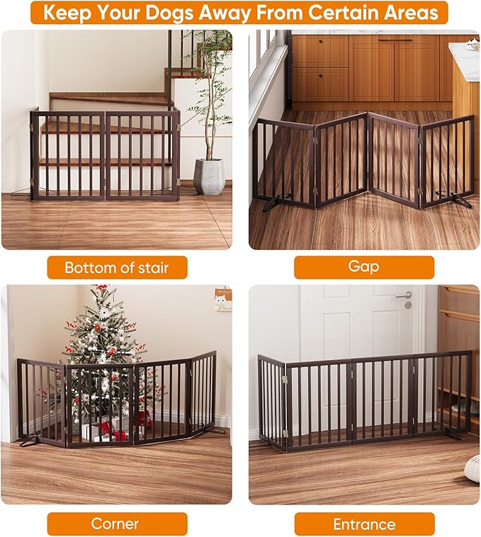 Freestanding Dog Gate Folding Brown Dog Gates for The House Doorways Stairs Pet Gates for Dogs, Doogie Puppy Fence Gate