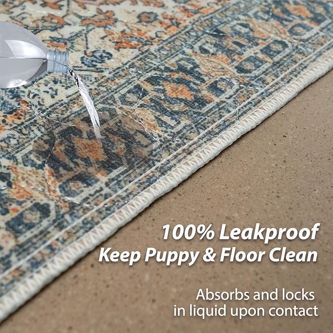 nunubaby Washable Pee Pads for Dogs, Stylish, Non-Slip and Leak-Proof Pee Pads. Reusable Potty Pads for Dogs for Crates and Floors.(Beige/Multi, 36" x36" )