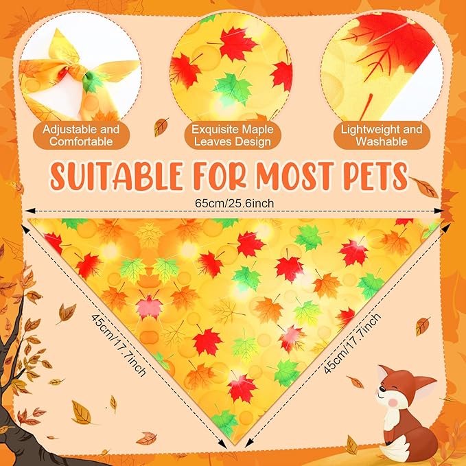 Preboun 200 Pcs Fall Pumpkin Dog Bandanas Bulk Maple Leaves Bandanas for Dogs Pets Triangle Kerchief Bibs Scarf for Thanksgiving Costume Photo Props Accessories Pet Shops Adoption Events, 25 Styles