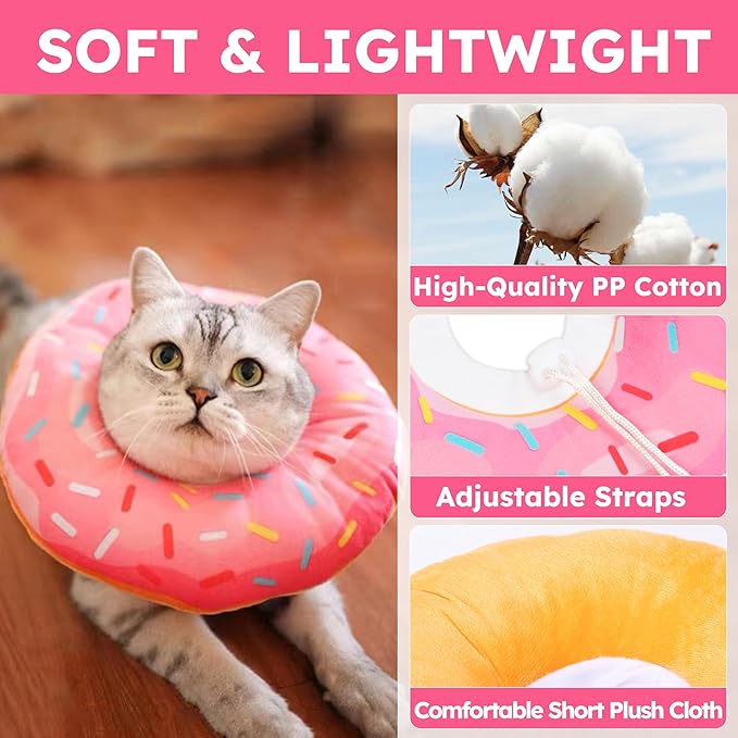Cat Cone Collar Soft, Cat Recovery Collar for Wound Healing Cute Donut Adjustable Kittens Cones to Stop Licking Comfortable Lightweight Neck Elizabethan Collars for Cats Kittens After Surgery