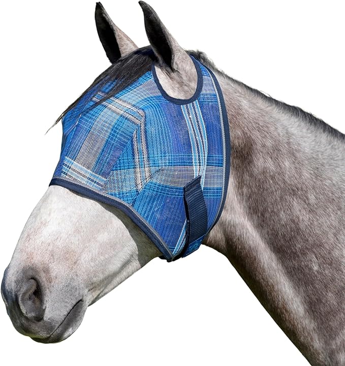 Kensington UV Horse Fly Mask with Web Trim - Protective Mask with Dual Ear Opening & Forelock Freedom - Medium, Kentucky Blue