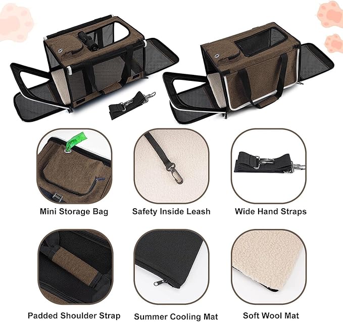 Pet Carrier for Large Cat Soft-Sided Animal Traveling Bag for Medium Cat up to 20lbs / Washable Small Dog Puppy 10 lbs Crate Case with Privacy Curtains for Home Outdoor Travel Mocha Brown
