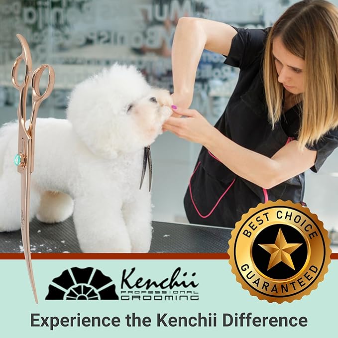 Kenchii Rose Dog Grooming Scissors, 8 Inch Curved Shears, Dog Scissors for Grooming, Ergonomic Design for Comfort and Precision, Heavy Duty, Durable and Sharp
