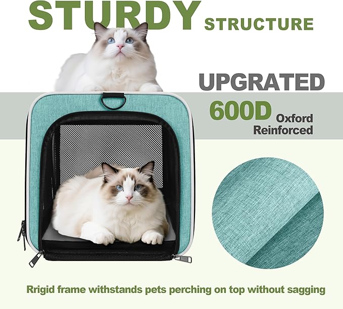 Cat Carrier 18"x11"x11" TSA Approved Ventilated Top Open Softsided Pet Air Travel Bag, Small Animal Basic Crate Shih Tzu Dog Kennel Carry Case, 4-Mesh-Side Kitty Carry on up to 20lbs Teal