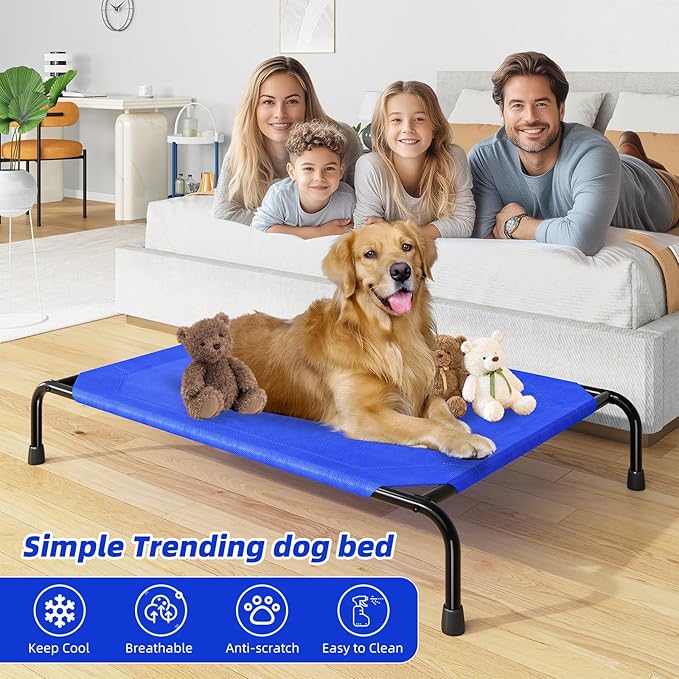 Simple Trending Raised Dog Bed for Large Dogs, Waterproof XL Dog Cot, Outdoor Cooling Elevated Pet Bed Load 200lb, 47.75" x 30.5", Blue