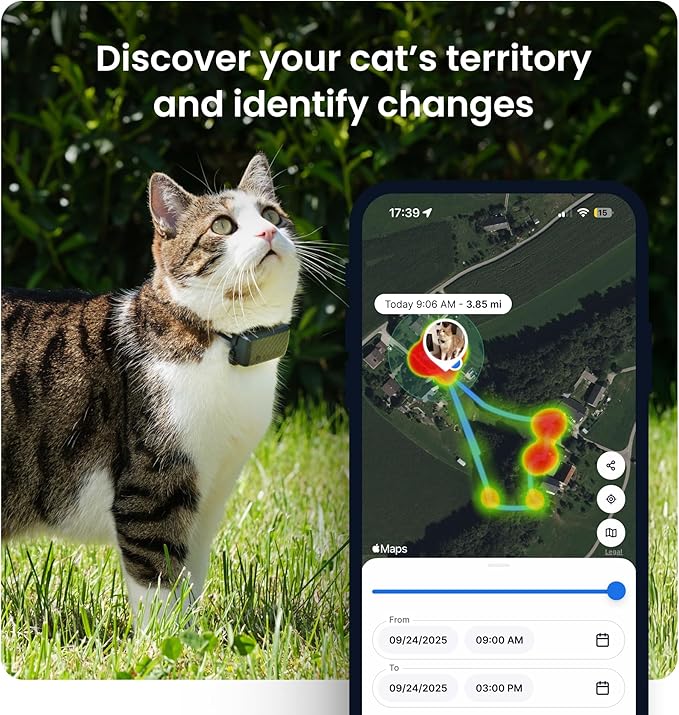 Tractive Smart Cat GPS Tracker | Real-Time Location & Wellness Monitoring for Cats 6.5 lbs+ | Territory & Location History | Up to 5-Day Battery | Breakaway Collar Included (Brown)