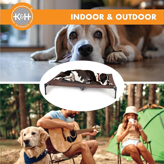 K&H Pet Products Outdoor Elevated Dog Cot, Breathable Cooling Elevated Cot Hammock Pet Bed for XL Dogs, Washable Mesh Cover, Raised Metal Frame, Collapsible, Portable - Jumbo 56 X 38in Chocolate