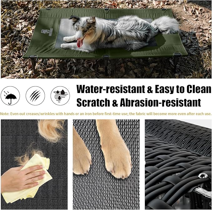 ONETIGRIS Elevated Dog Bed, Outdoor Dog Cod Large Raised Dogs Bed with Chew Proof Mesh, No-Slip Portable Dogs Cot Bed for Indoor & Outdoor Portable (Green, Large)