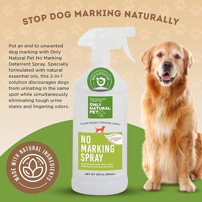 ONLY NATURAL PET No Marking Deterrent Spray for Dogs – Indoor Outdoor Urine Prevention - Stain & Odor Eliminator - Potty Pet Training Aid to Deter Peeing or Marking Carpet or Furniture – 32 Fl Oz