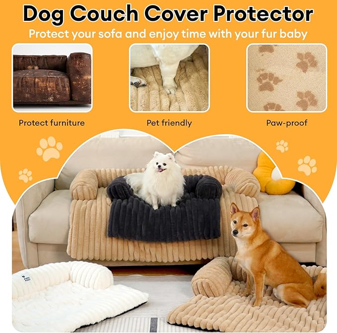 FUNNY FUZZY Pet Couch Cover for Sofa, Calming Dog Bed for Couch, Fluffy Plush Cat Bed Mat for Furniture Protector for Small Dogs and Kitten, 27×24 in, Pink