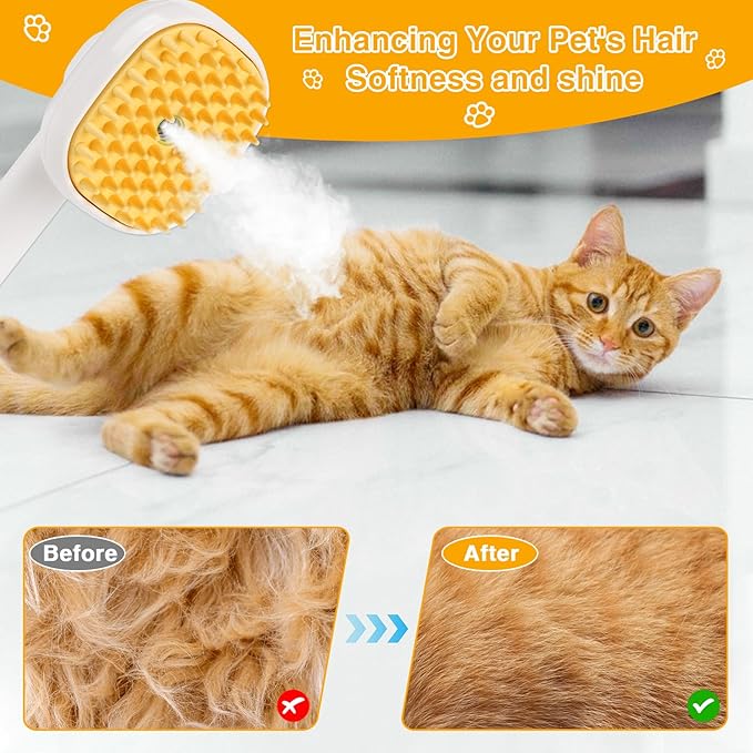3-in-1 Cat & Dog Steam Brush – USB Rechargeable Spray Grooming Comb with Silicone Teeth – Anti-Static, Shedding Control & Massaging for All Hair Types Long/Short Hair Pets (Green)