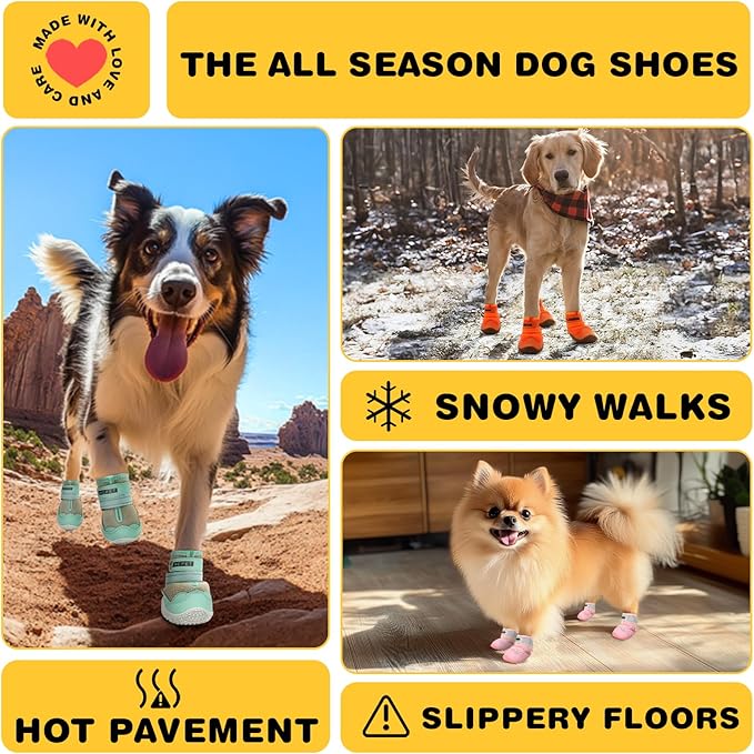 Hcpet Dog Shoes for Large Dogs, Breathable Dog Booties for Small Medium Dogs, Anti-Slip Dog Boots & Paw Protectors for Hot Pavement Winter Snow Hiking with Reflective Straps Army Green Size 5