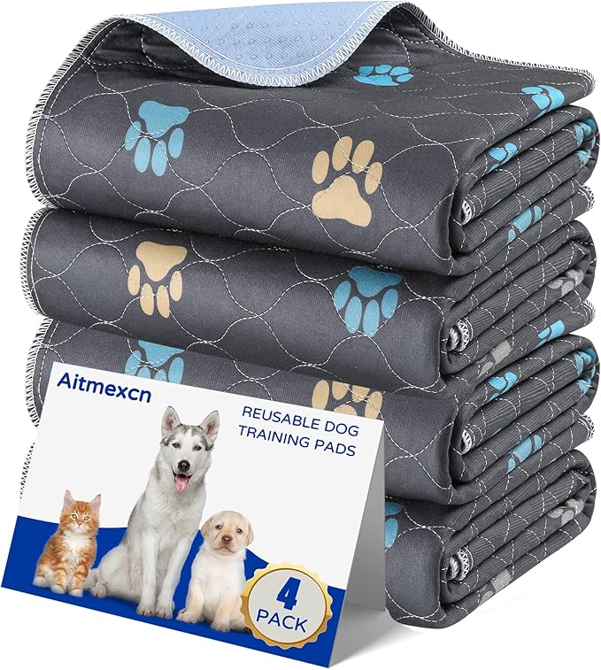 Aitmexcn Washable Puppy Dog Pee Pad, 4PCS 100% Waterproof Whelping Training Mat for Puppy/Senior Dog, Fast Drying Reusable Puppy Pads for Indoor, Outdoor and Car Travel- 18'' x 24''