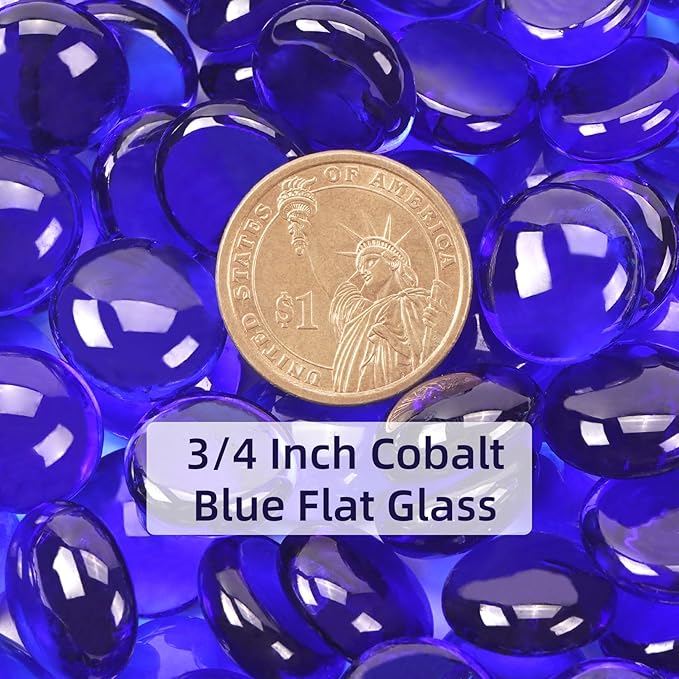 10LB Cobalt Blue Flat Glass Marbles for Vases, Gemstone Beads Vase Filler Decorative Glass Pebbles for Fish Tank, DIY Crafts, Aquarium Decor Rocks