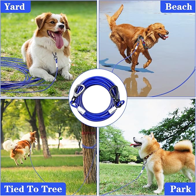 Tie Out Cable for Yards - 10FT Heavy Duty, Chew Proof for Large Dogs Up to 125lbs, Durable for Camping or Yard