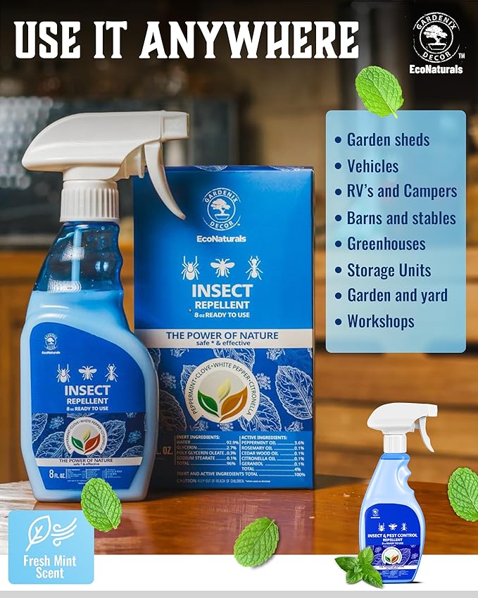 All Natural Bug Spray for Home - Non-Toxic Peppermint Oil Insect and Pest Control Kit - 8 oz Ready-to-Use Bug Spray - Indoor and Outdoor Protection- Ant Spray - Spider Repellent Indoor