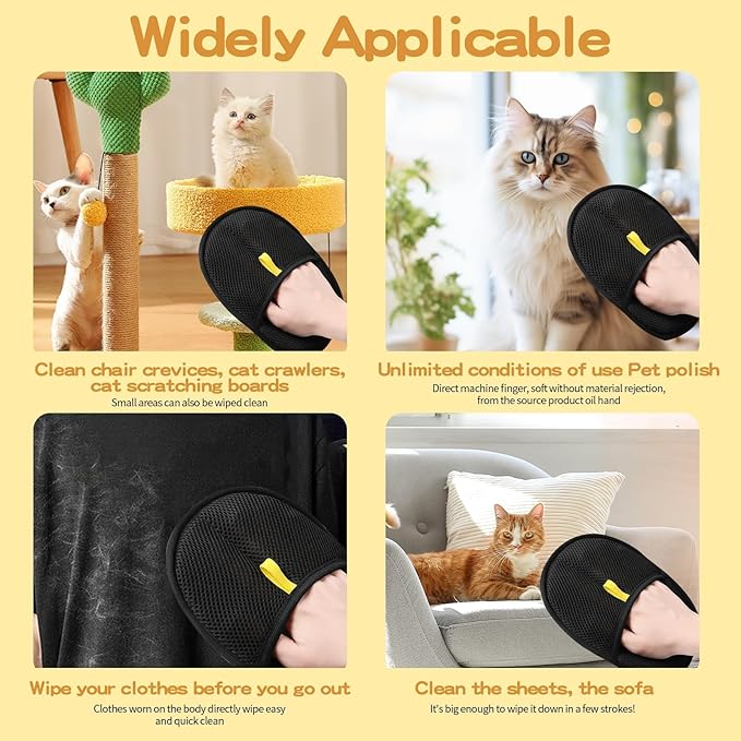 3Pcs Pet Hair Removal Glove for Cats & Dogs, Upgrade Efficient Grooming Gloves for Pet Hair, Cat Grooming Gloves for Hair Removal，Reusable Cat & Dog Hair Remover for Couch, Furniture