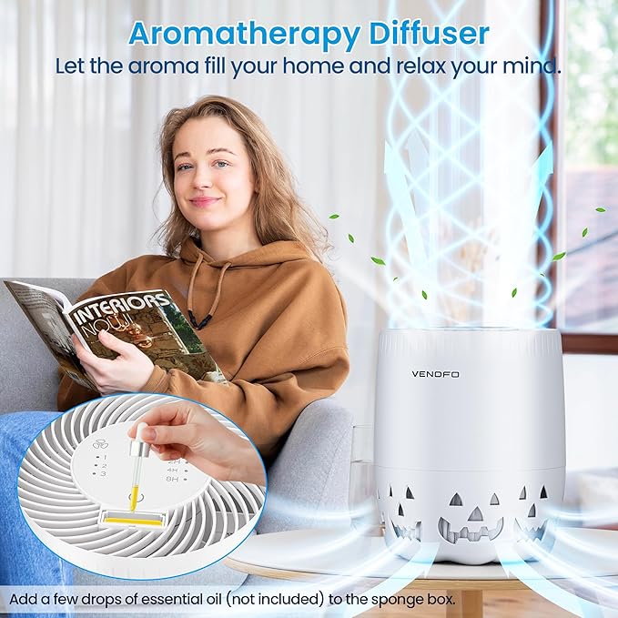 Air Purifiers for Home Bedroom up to 1076ft², True HEPA Air Filters Dust Pets Smoke Hair, 3 Fan Speeds Quiet, Timer Settings, Rechargeable Air Cleaner Office, Bedroom, Pets, Car