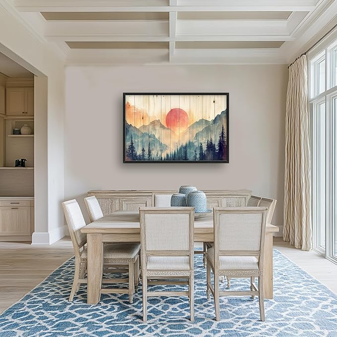 Framed Large Cabin Mountain Wall Art for Living Room, Oversized Rustic Forest Wall Decor, Rustic Nature Landscape Canvas Painting Sunset Pictures Home Decoration for Bedroom Office 36"x24"