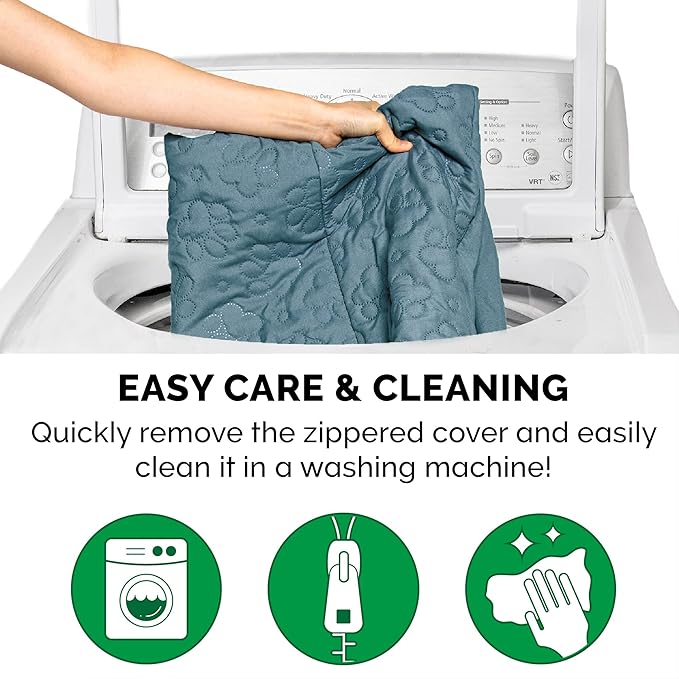 Furhaven Cooling Gel Dog Bed for Large Dogs w/ Removable Bolsters & Washable Cover, For Dogs Up to 95 lbs - Pinsonic Quilted Paw L Shaped Chaise - Bluestone, Jumbo/XL