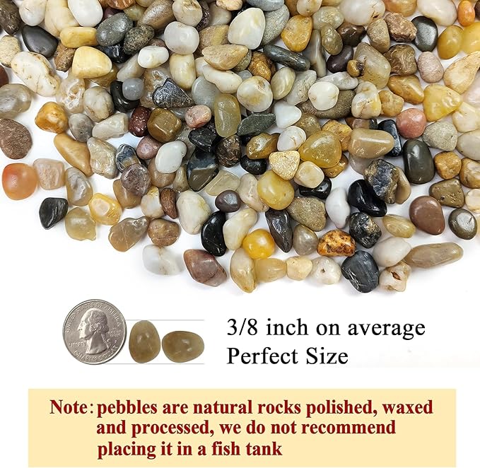 10 lbs Aquarium Pea Gravel, 3/8 Inch Polished Pebbles. Decorative Stones River Rocks for Succulent Soil Cover, Fish Yank, Vase and Outdoor Garden Landscaping
