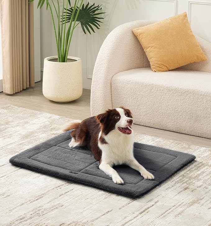 Made4Pets Dog Crate Pad Bed for Large Dogs, Washable & Reversible, Anti-Slip Kennel Mat for Cozy Sleeping, Soft Fluffy Dog Bed for Indoor & Outdoor Use, 44"x32", Dark Gray