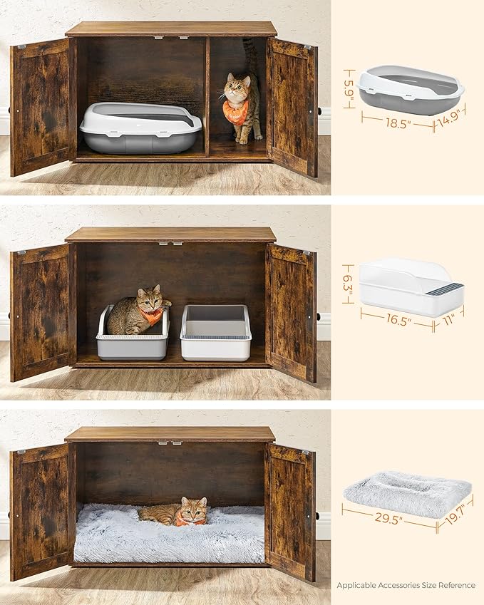 Feandrea Cat Litter Box Enclosure, Litter Box Furniture Hidden with Removable Divider, Indoor Cat House, End Table, 31.5 x 20.9 x 19.7 Inches, Rustic Brown UPCL002X01