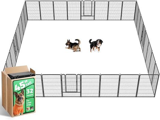 FXW Rollick Unleashed Dog Playpen for Indoor, Yard, RV Camping, 45 inch 32 Panels for Large Dogs, Black│Patented