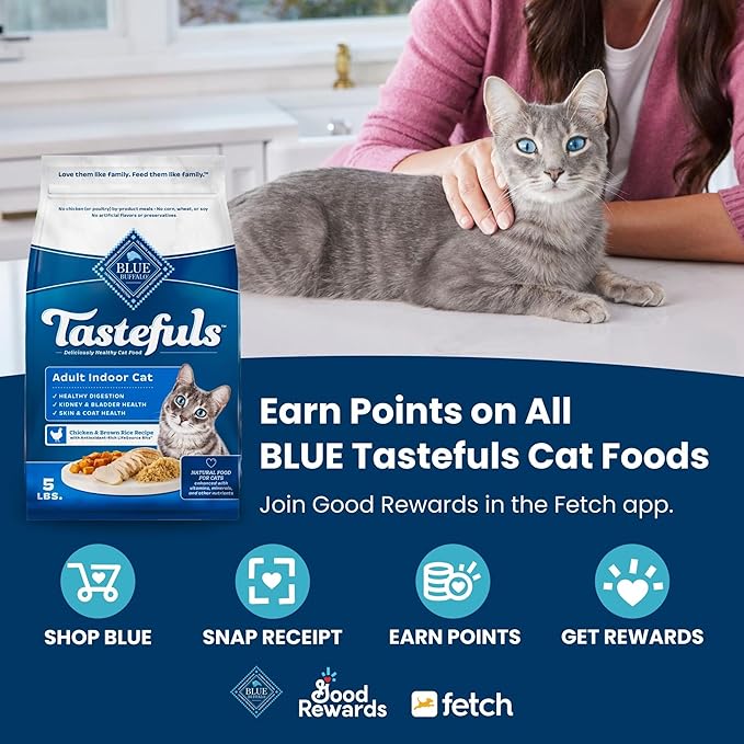 Blue Buffalo Tastefuls Natural Dry Food for Adult Cats, Sensitive Stomach, Chicken & Brown Rice Recipe, 3-lb. Bag