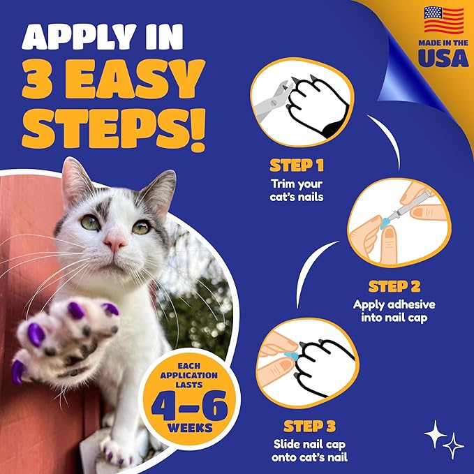 Soft Claws Cat Nail Caps for Large Cats – (40 Caps, Clear) - Made in USA - Veterinarian-Developed | Protects Furniture & Skin - Easy to Apply, Long-Lasting Anti-Scratch Soft Cat Claw Covers
