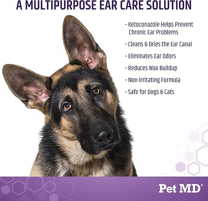 Pet MD Dog Ear Cleaning Wipes with Aloe and Eucalyptus + Veterinary Tris Flush Cat & Dog Ear Cleaner