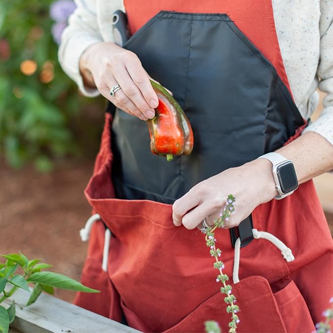 Roo Gardening Apron with Pockets & Harvesting, Picking Pouch - Adjustable, Water-resistant, Washable Canvas Cotton