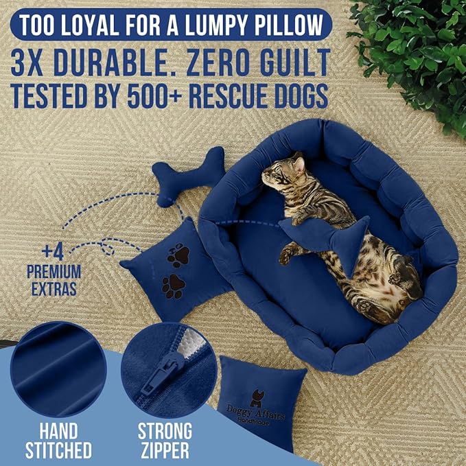 Luxury Cat and Dog Bed Chesterfield – Handcrafted Velvet Throne for Dogs | Joint Support, Calming & Temp-Regulating Comfort | Durable 5+ Years, Anti-Claw, Washable 100+ Times – S, Blue