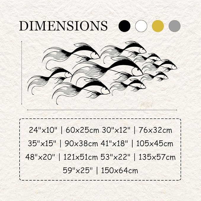 School of Fish Metal Wall Art, Metal Fish Wall Decor, Sea Life Wall Art, Large Nautical Wall Hanging, Modern Beach House Wall Decor, Ocean Themed Artwork for Bathroom (Silver, 41"x18" | 105x45cm)