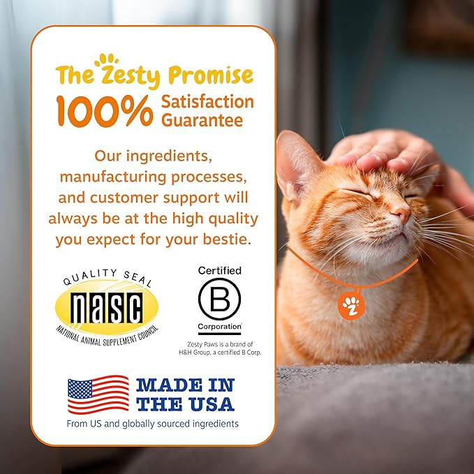 Zesty Paws Hairball Bites for Cats - Cat Furball Support - Functional Supplement with Omega 3 Fish Oil EPA & DHA + Zinc, Biotin & Psyllium Husk - Supports Gut & Skin Health - 60 Count