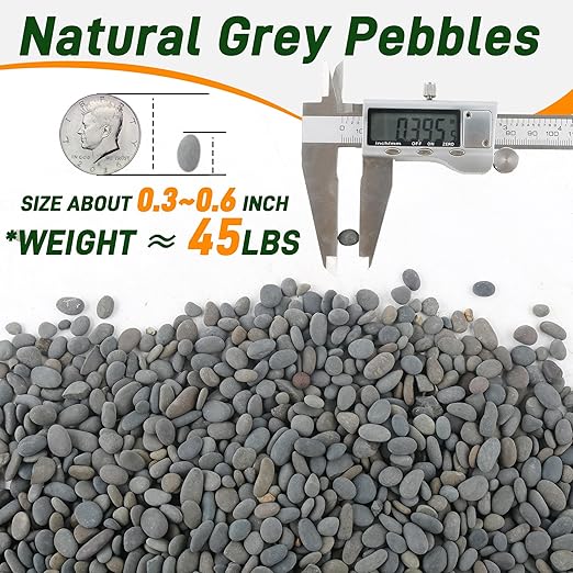 45 LB Natural River Rocks Mexican Beach Pebbles, 0.3-0.6 Inch Natural Unpolished Bulk Rocks, Pebbles for Landscaping Garden Paving Plant, Rocks for Walkways Outdoor Decorative Stone, Grey
