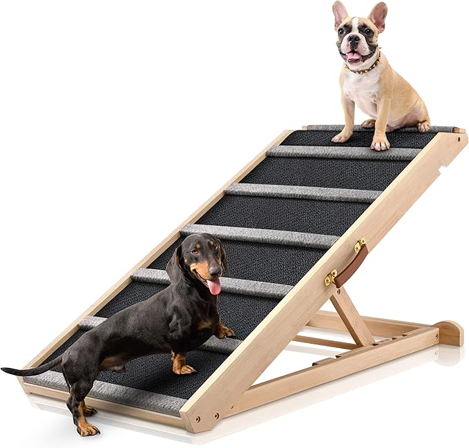 Dog Ramp for Bed - Extra Wide - Excellent Traction, Pet Ramp for Small Large Dogs to Get on Couch Car, Non-Slip Rubber Surface, 17’’W, Hold up to 200lb, Adjustable, Foldable (200LBS)