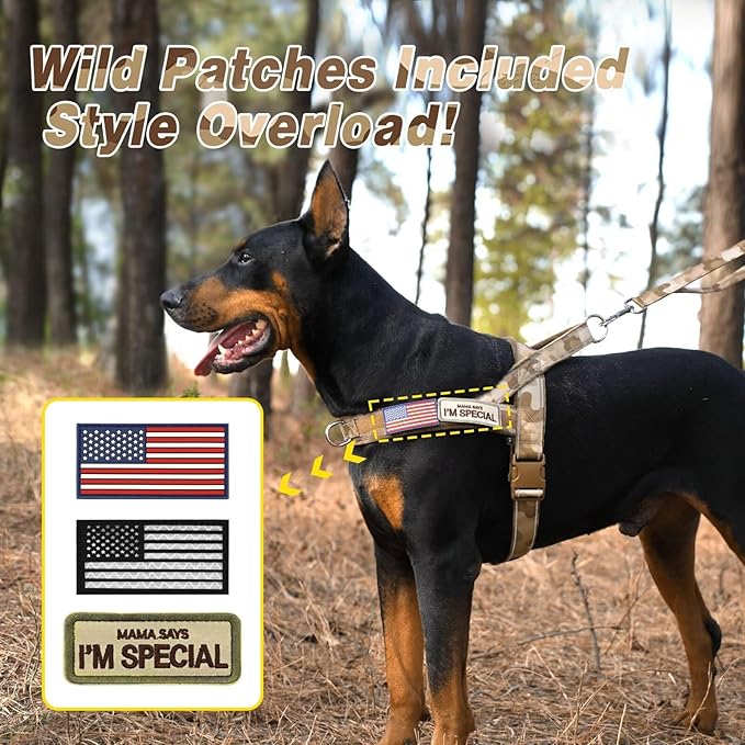 Forestpaw No Pull Dog Harness - Soft Flannel Padded Tactical Dog Vest Harness with Quick Release Buckle, Adjustable Reflective Pet Harness for Large Dogs Walking Training,Brown Camouflage L