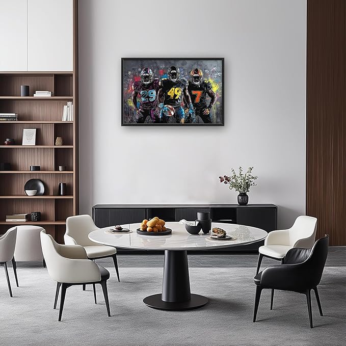 Large Rugby Player Wall Art for Living Room, Framed Oversized Graffiti Sport Wall Decor Cool Canvas Painting Pictures for Men Modern Artwork for Living Room Bathroom Bedroom Office Dining Room 36"x24"