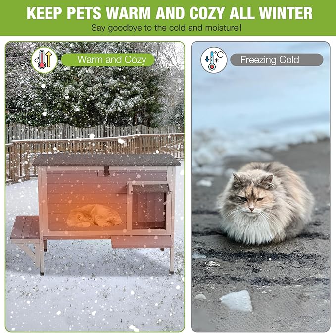 GUTINNEEN Insulated Outdoor Cat House with Triple-Layer Design - Weatherproof Cat Shelter with All-Round Insulated Foam Liner, Elevated Base & Escape Doors for Feral/Stray Cats (Winter-Ready)