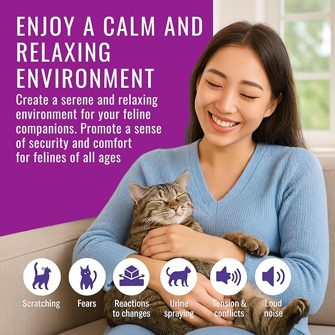 Cat Pheromones Calming Diffuser Cat Anxiety Relief Pheromones for Cats Promotes Well-Being & Comfort Cat Calming Diffuser with 2 Refills 60 Days Long Lasting Serenity