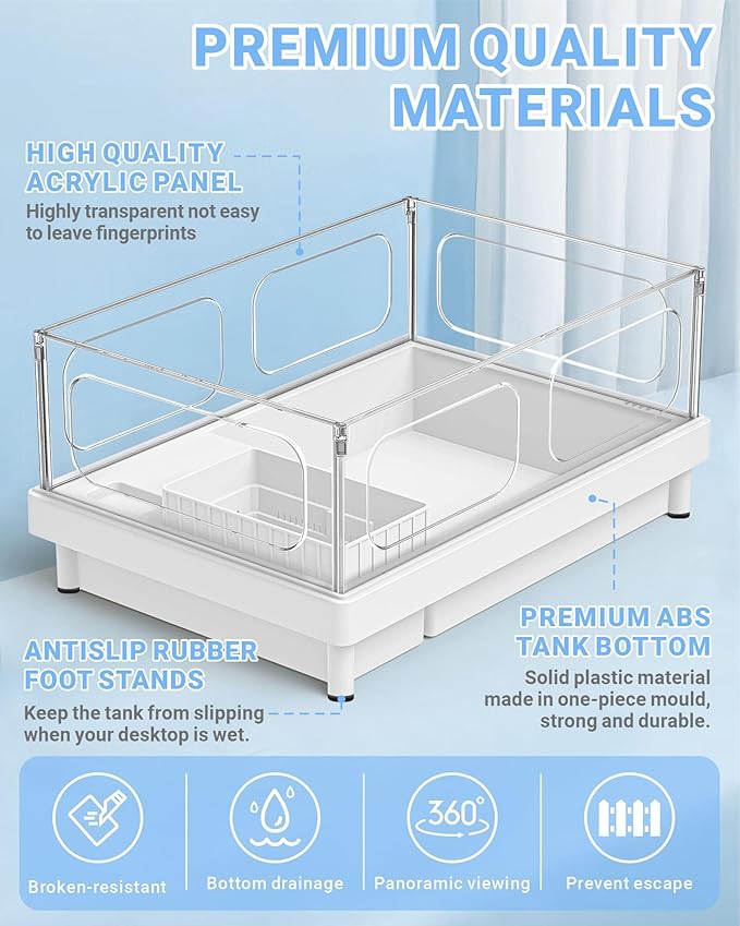 Small Turtle Tank with Filter, Acrylic Turtle Tank Starter Kit, Reptile Habitat and Terrarium with Multi-Functional Areas for Tortoise,Crab,Crayfish,Small Reptile. (Tank+Filter)