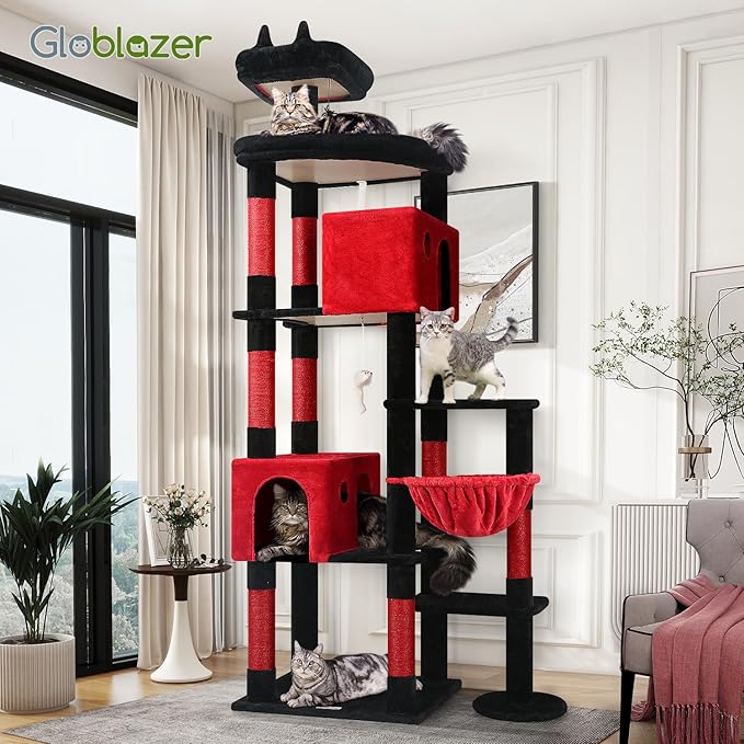 Globlazer Gohtic Giant Cat Tree, 83 inch Goth Cat Tree for Indoor Cats Large Adult, XXL Cat Tower with 9 Scratching Posts for 20lb+ Heavy Duty Large Adult Cats, F83, Blood-Goth