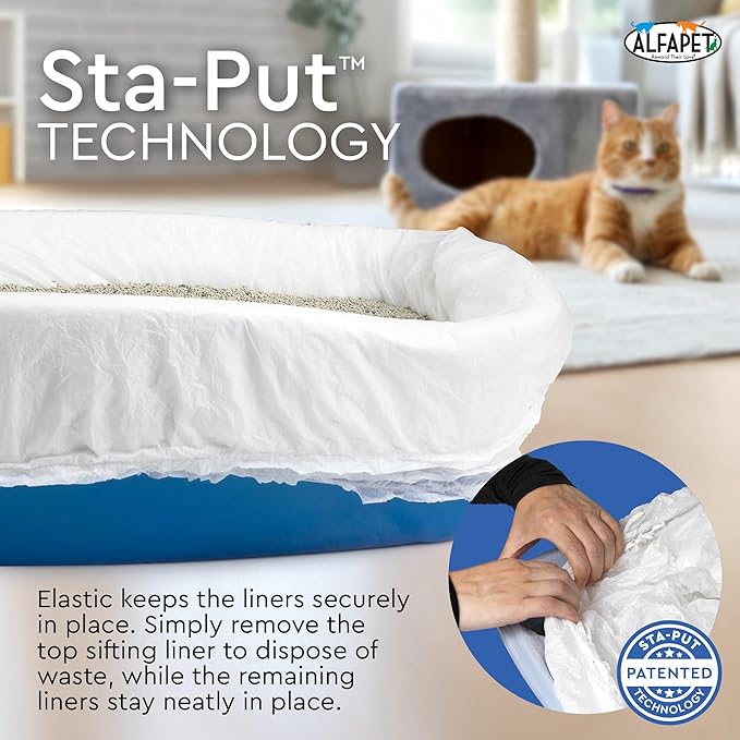 Alfapet Sifting Cat Litter Box Liners - Jumbo 15 Count, Pack of 5 - Tear-Resistant Cat Litter Bags, Waterproof Kitty Litter Liners, Fits Litterbox Pan Sizes X-Large, X-Giant, 37" x 18" 30 lb Capacity