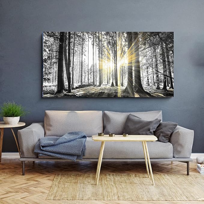 Yxbhhym-Black and White Forest Wall Art Prints Sunset Landscape Canvas Picture for Living Room Wall Art Trees Artwork for Wall Nature Scenery Poster Painting Bedroom Wall Decor Home Office Wall Décor