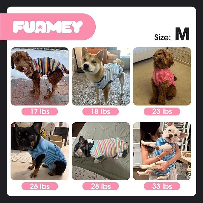 FUAMEY Recovery Suit for Dogs After Surgery,Soft Breathable Dog Bodysuit E-Collar & Cone Alternative Surgical Suit,Male Female Dog Neuter Spay Suits Anti Licking Wounds Onesie Rose Stripes M