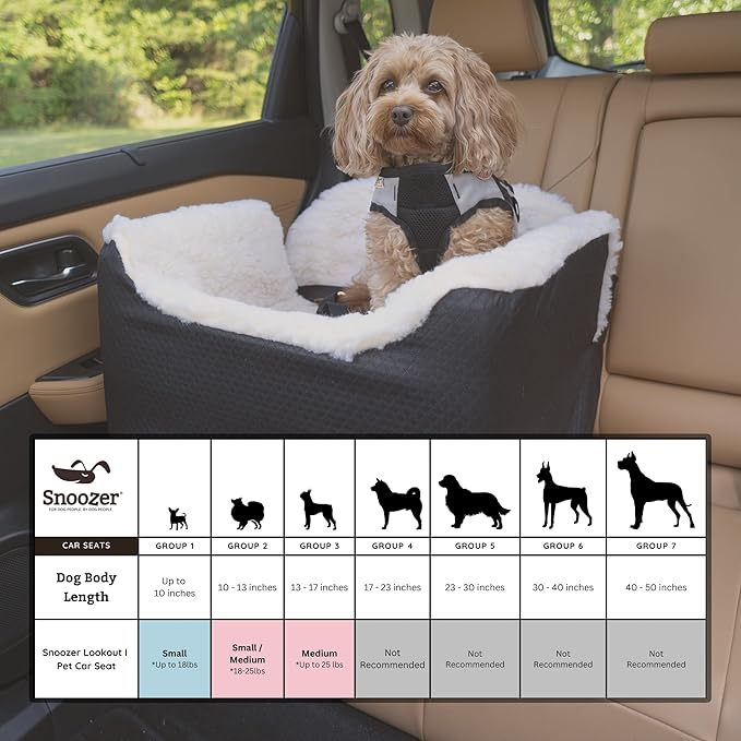 Snoozer Dog Car Seat, Lookout I Dog Booster Car Seat for Small Dogs Under 25lbs, Size: Medium, Fabric: Merlin Linen, Pet Car Seat to Alleviate Car Sickness for Dogs, Removable Machine Washable Cover