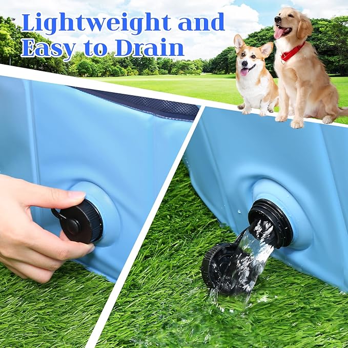 Foldable Dog Bath Swimming Pool Plastic Kiddie Pool Professional Tub Collapsible Grooming Bathtub for Pets Kids Baby and Toddler, 63 x 12 Inches Blue